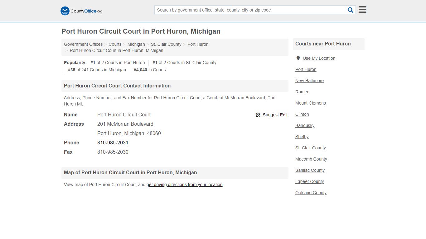 Port Huron Circuit Court in Port Huron, Michigan - County Office